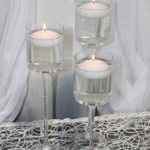 Alternative view of Stemmed Glass Floating Candle holders w/ candle (set of 3)