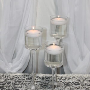 Stemmed Glass Floating Candle holders w/ candle (set of 3)