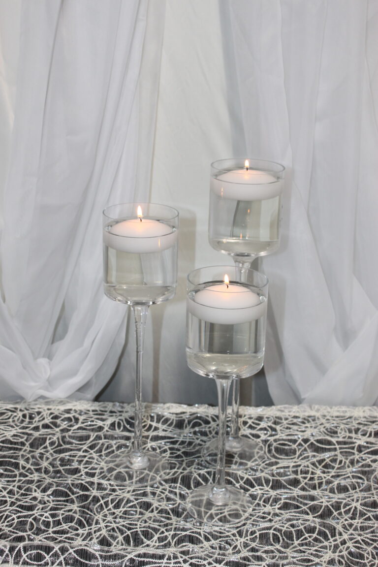 Stemmed Glass Floating Candle holders w/ candle (set of 3)