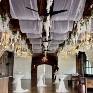 Barn Ceiling Drapery & Greenery